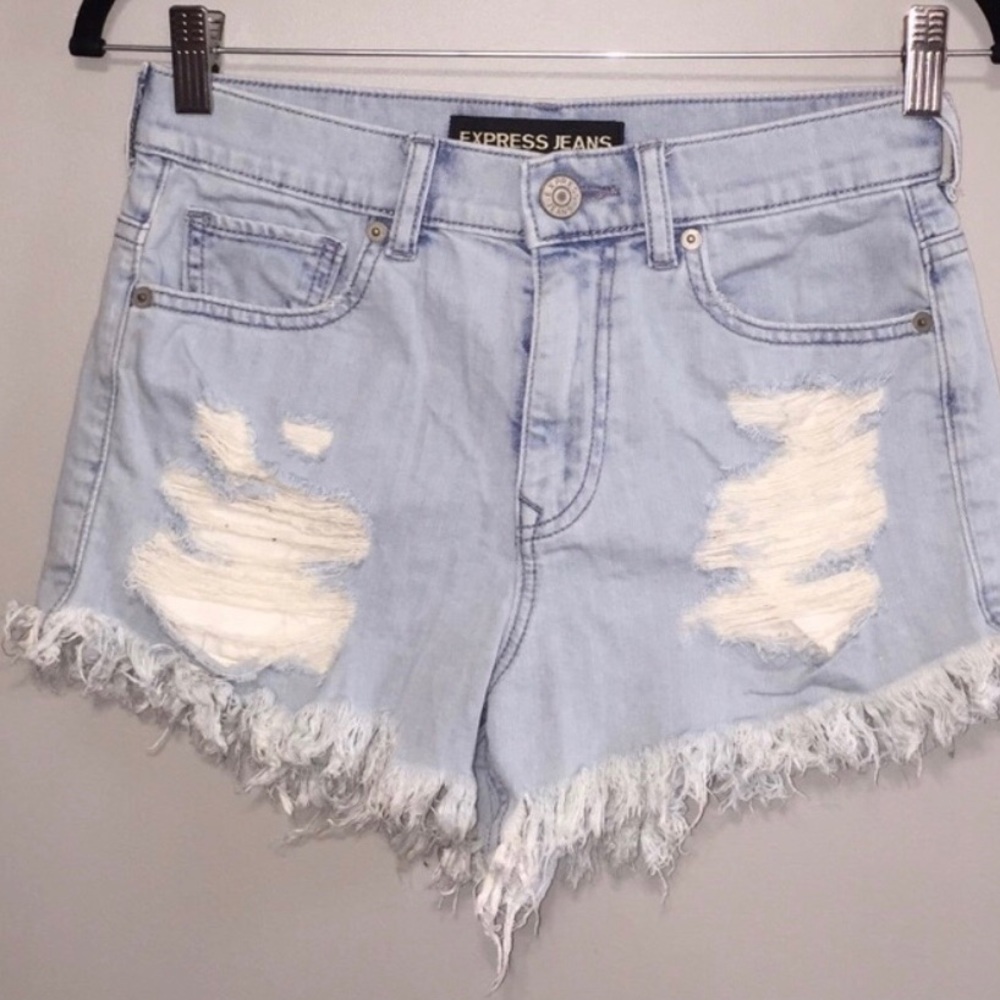Express high waist distressed shorts